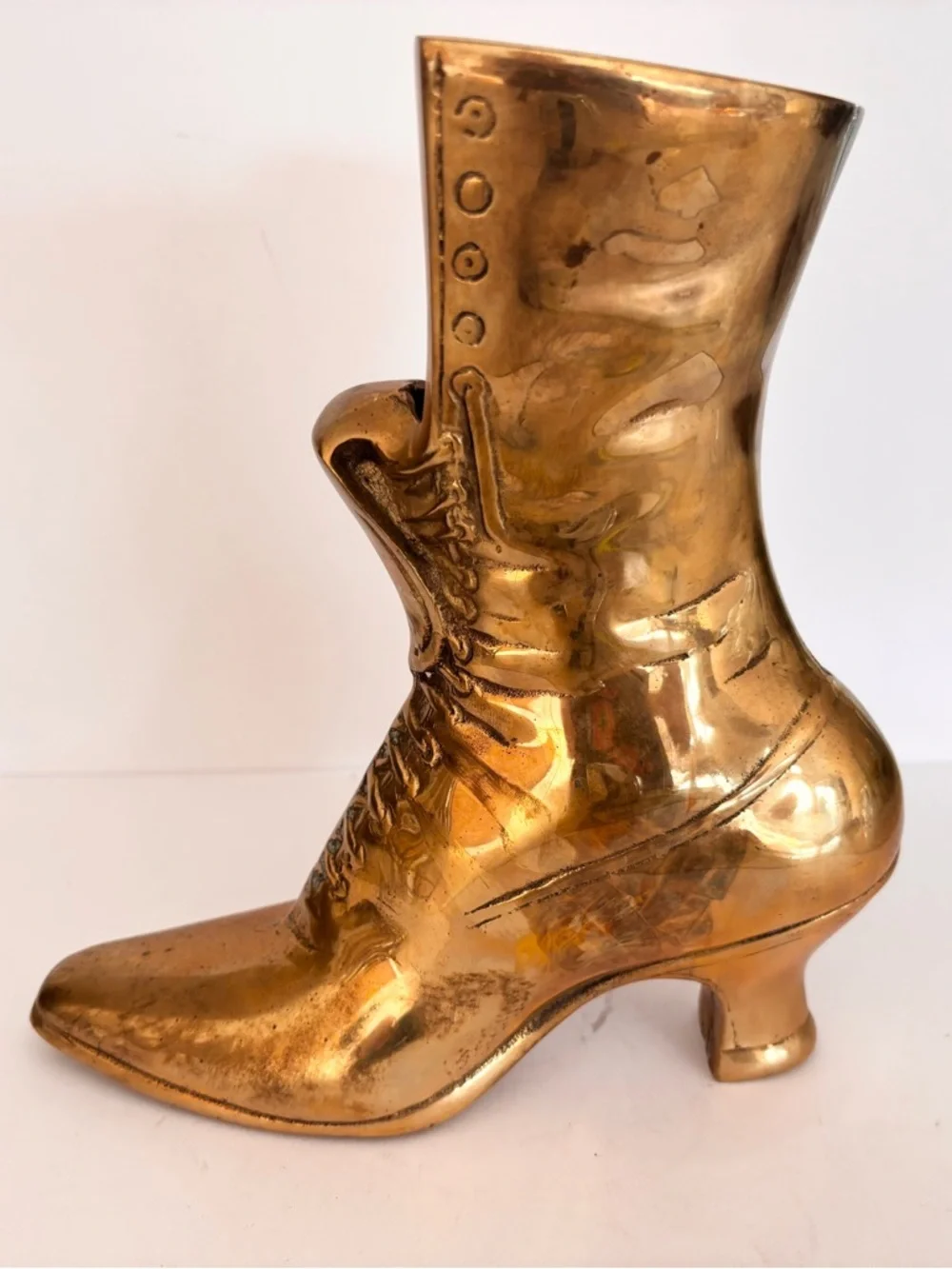 Victorian Vintage Brass Boot Planter Shelf Decor MCM Hollywood Regency Art Deco - Picture 5 of 10